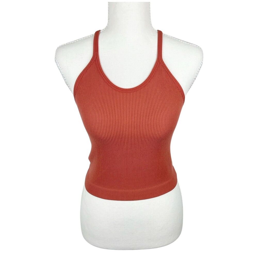 Ododos Tank Top Women Medium Coral Ribbed Knit Seamless Racerback Stretch
